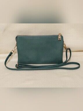 Jen & Co Spruce Pebble Leather W/ Gold Accents Crossbody Bag EUC